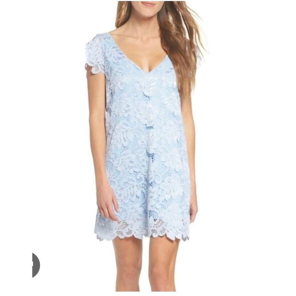 BB Dakota Jacqueline LaceShift Dress in Cyanide Blue sz L NWT